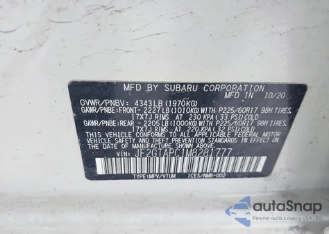 2021 Subaru Crosstrek Premium из США, поврежденный, VIN JF2GTAPC1M8281777